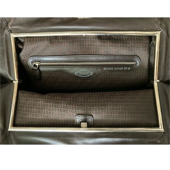 TOD'S EUC XL LEATHER MEDIA FRAMED TOTE SATCHEL BAG - Picture 4 of 5